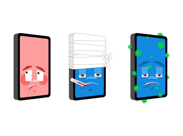 Telefoon Cartoon emoji set 3. Smartphone ziek en besmette. Pleister — Stockvector