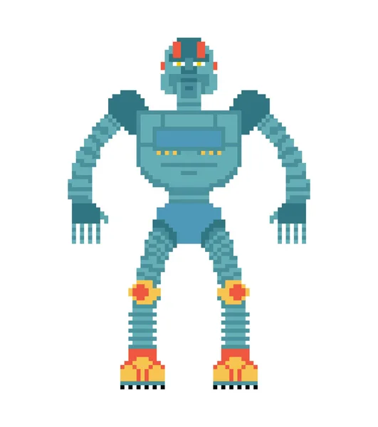 Robot pixel art. Cyborg 8 bites stílusban. Régi játék grafika — Stock Vector