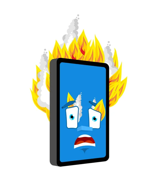 Telefon na białym tle ogień. Burning stylu Cartoon Smartphone. Gadżet pa — Wektor stockowy