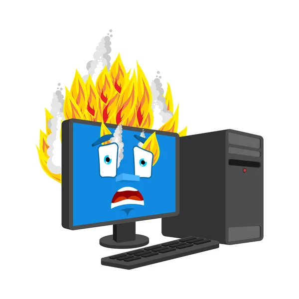 Computer Fire aislado. computadora ardiente estilo de dibujos animados. datos pro — Archivo Imágenes Vectoriales