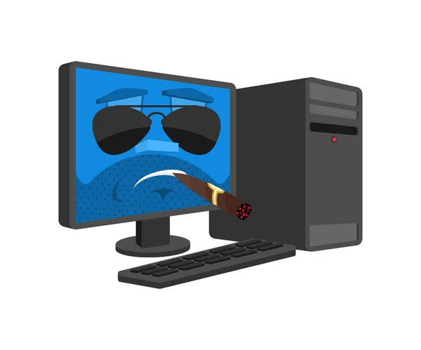 残酷的电脑严重隔离。Pc 与雪茄表情符号圣 — 图库矢量图片