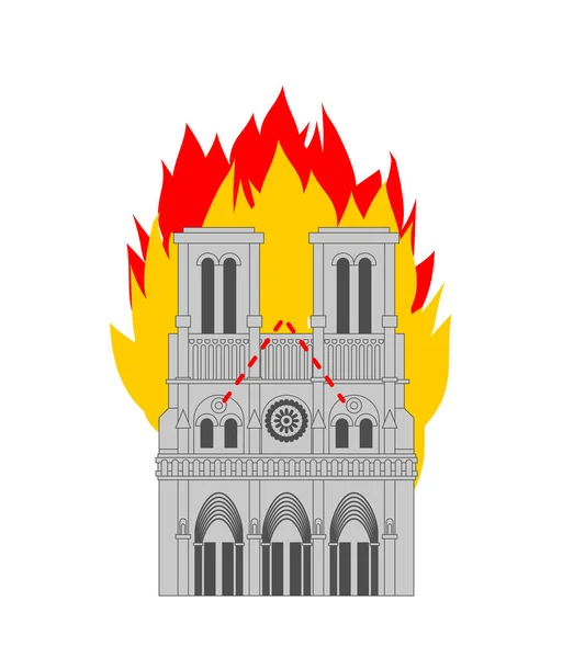 巴黎圣母院火灾。F 历史建筑的燃烧屋顶 — 图库矢量图片