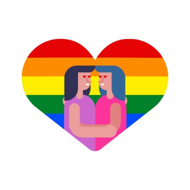 Lezbiyen Aşıklar yürekten. Çift Iki kız. Lgbt Love işareti sembolü
