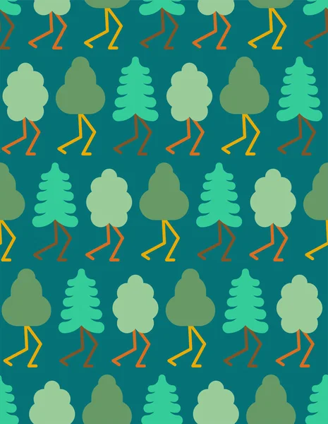 Forest cartoon style pattern seamless. Tree with legs. Vector il — Stock Vector