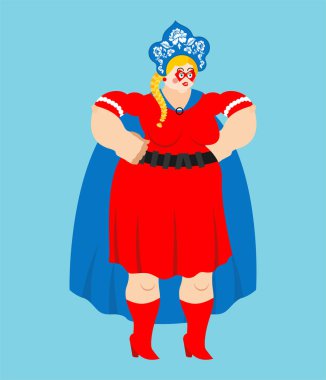 Rusya süper kahramanı. Maskeli ve yağmurluklu süper Rus kadın. Stro