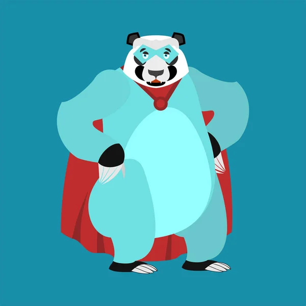 Superhéroe Panda. Super oso chino con máscara y impermeable. Fuerte. — Vector de stock