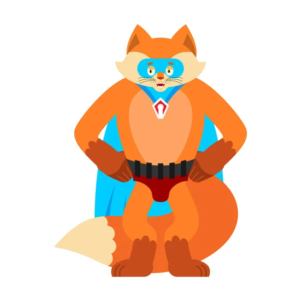 Superhéroe Fox. Bestia Super Salvaje con máscara y impermeable. Fuerte. — Vector de stock