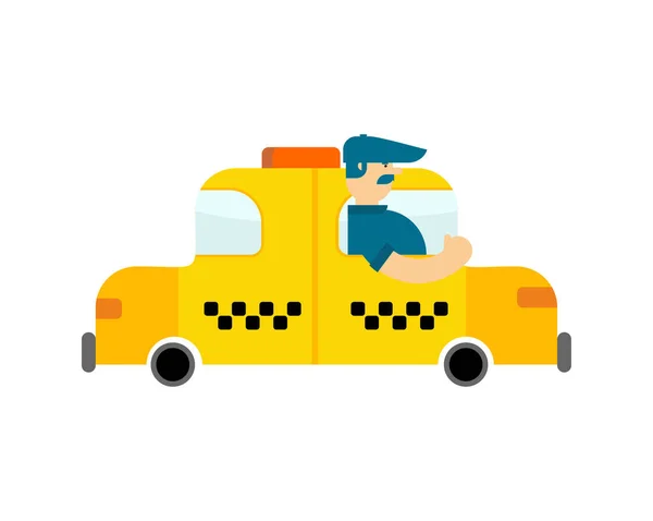 Taxisofőr az autóban. Sárga autó-és illesztőprogram — Stock Vector