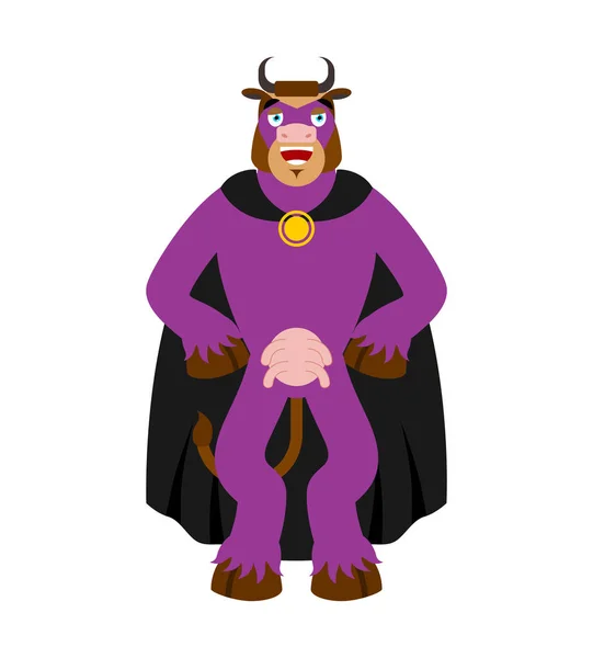 Superhéroe de vacas. Super animal de granja en máscara y impermeable. Fuerte bu — Vector de stock