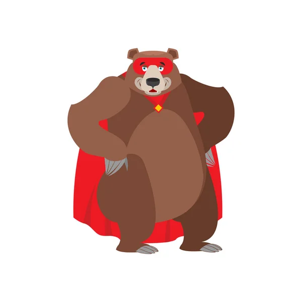 Bären-Superheld. Super Grizzly in Maske und Regenmantel. Starke Bestie — Stockvektor
