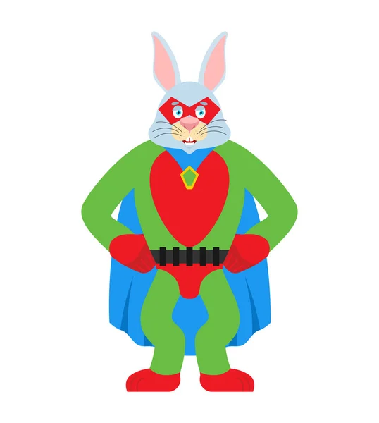 Kaninchen-Superheld. Superhase in Maske und Regenmantel. starker Hase — Stockvektor
