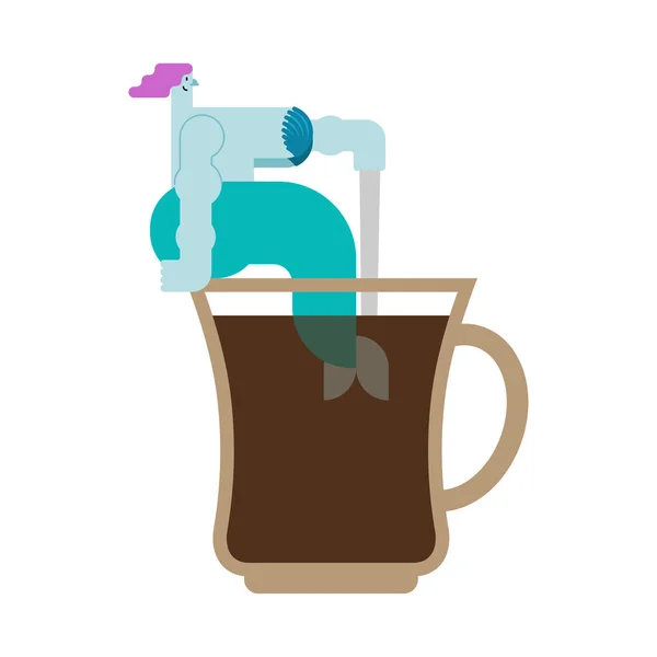 Mermaid in cup. Woman with fish tail in coffee mug  — 스톡 벡터