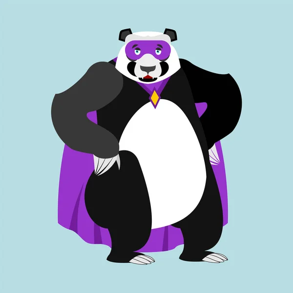 Superhéroe Panda. Super oso chino con máscara y impermeable. Fuerte. — Vector de stock