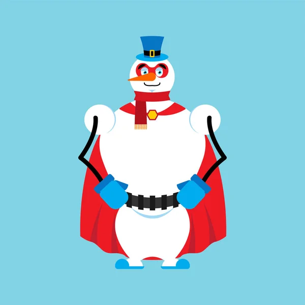 Snowman superhero. Super Snow Man w masce i Płaszcz przeciwdeszczowy. — Wektor stockowy