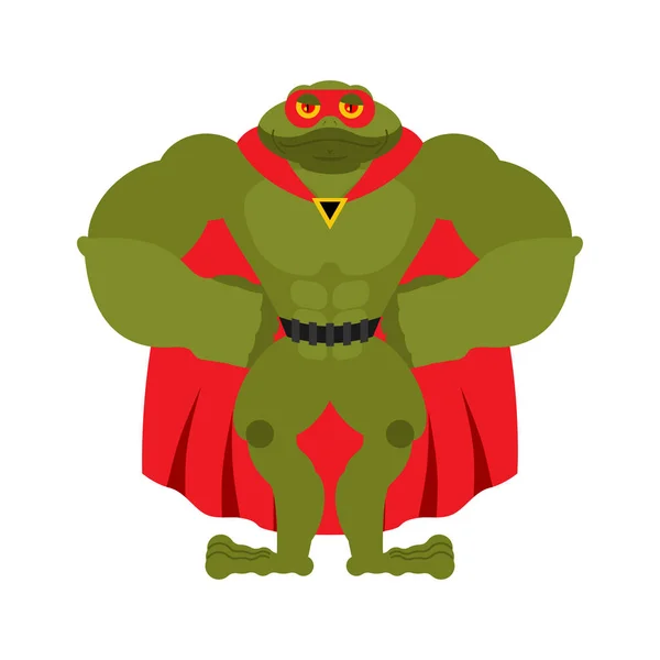 カエルのスーパーヒーローマスクとレインコートのスーパーヒキガエル。強い両生類 — ストックベクタ