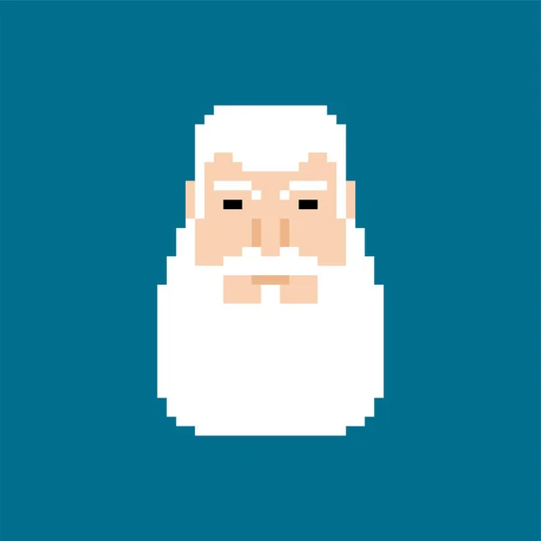 Farfar Face pixel art. Granddad Head 8 bit. Grå skägg non — Stock vektor