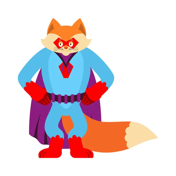 Superhéroe Fox. Bestia Super Salvaje con máscara y impermeable. Fuerte. — Vector de stock
