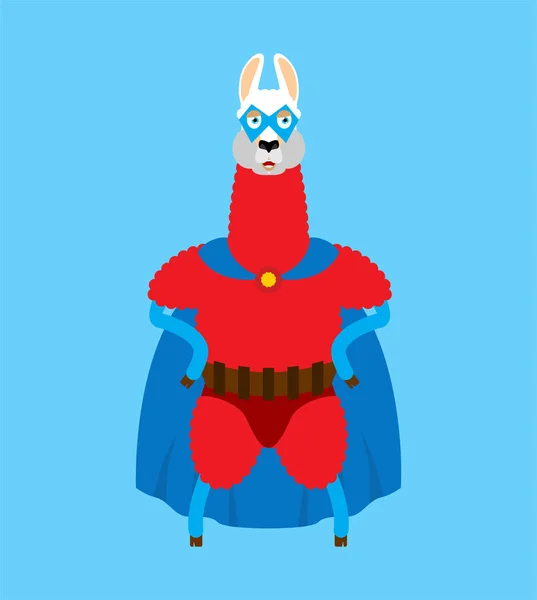 Lama alpacka superhjälte. Super lamadjur i mask och regnrock. Stark — Stock vektor