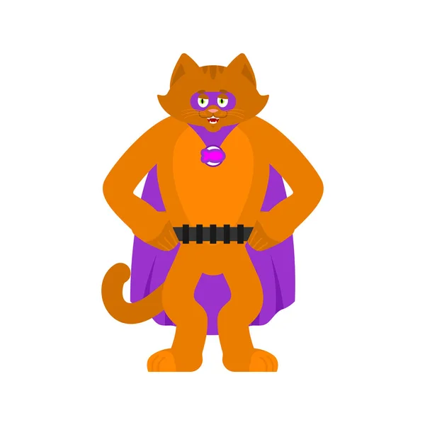 Cat superhero. Super pet in mask and raincoat. Strong animal — Stock Vector
