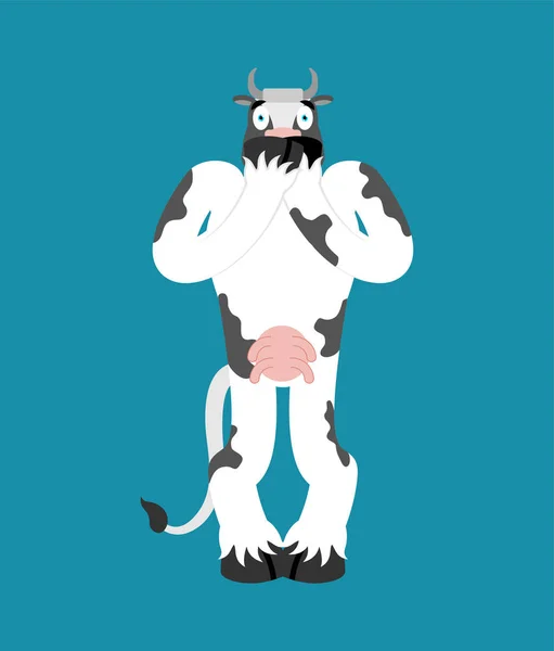 Cow scared OMG emotion. Farm animal  Oh my God emoji. Frightened — Stock Vector