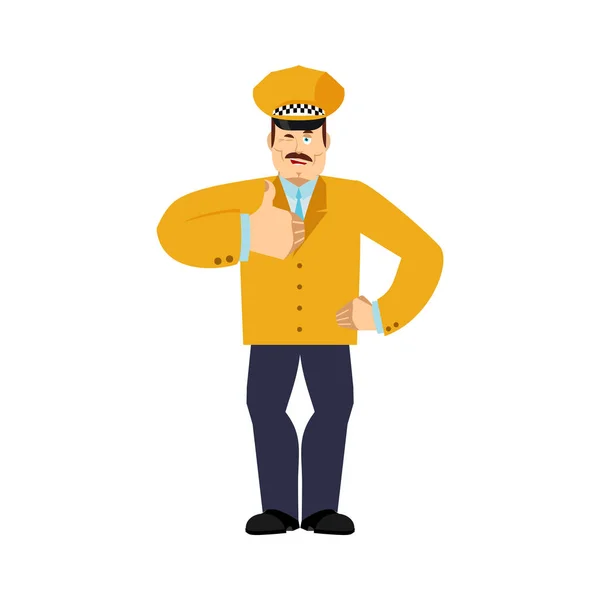 Chauffeur de taxi pouces levés et clins d'oeil. Conducteur de taxi heureux emoji. Taxi V — Image vectorielle