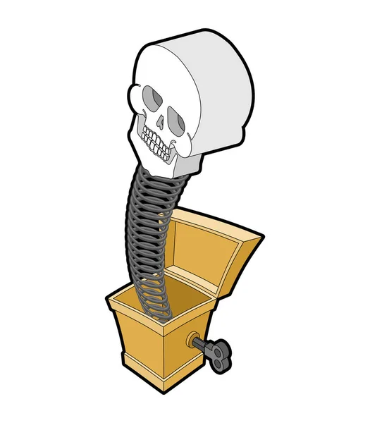 Caveira fora da caixa de brincadeiras. Esqueleto engraçado. Brinquedo para Halloween —  Vetores de Stock