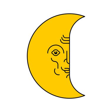 Yüz Folk sembolü ile ay aylık izole. Vektör Illustration