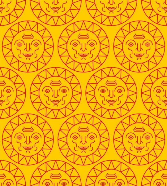 Soleil avec motif de symbole folklorique visage sans couture. Fond païen Vec — Image vectorielle