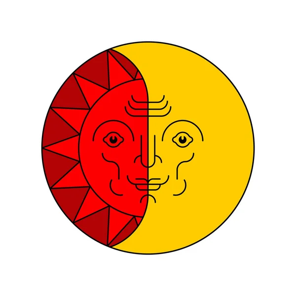 Sonne und Mond stehen sich isoliert gegenüber. Vektorillustration — Stockvektor
