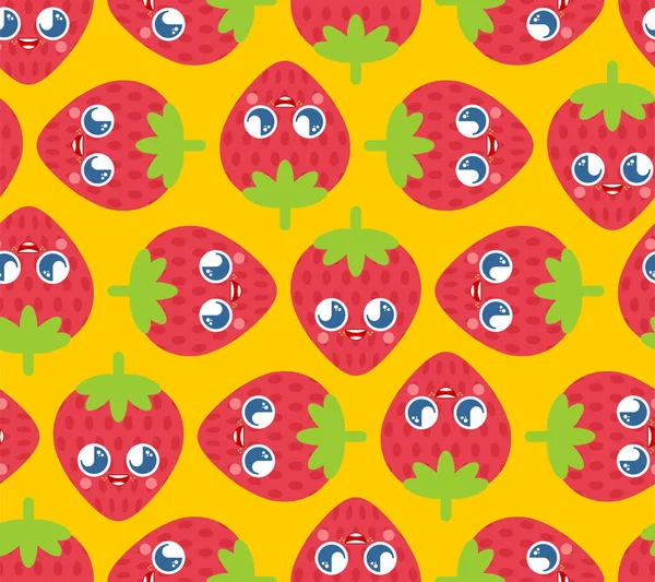 Schattig kawaii aardbei patroon naadloze. grappig Berry cartoon sty — Stockvector