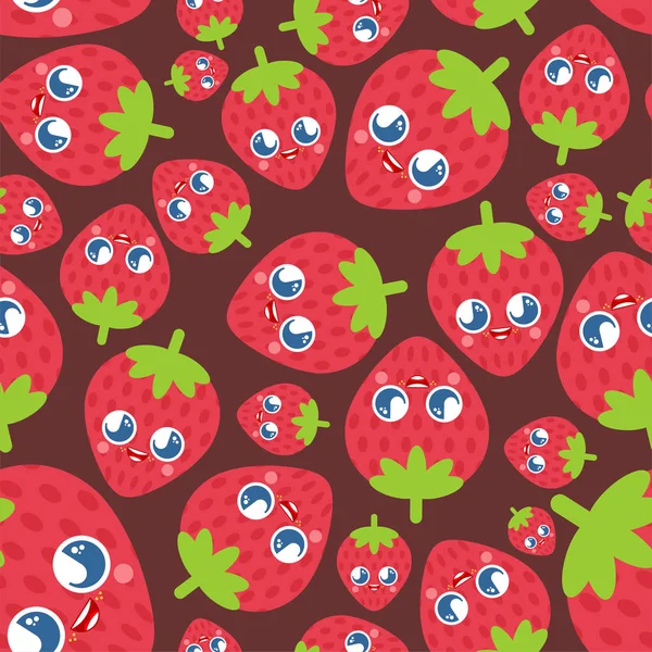 Cute kawaii strawberry pattern seamless. funny berry cartoon sty — Stock Vector