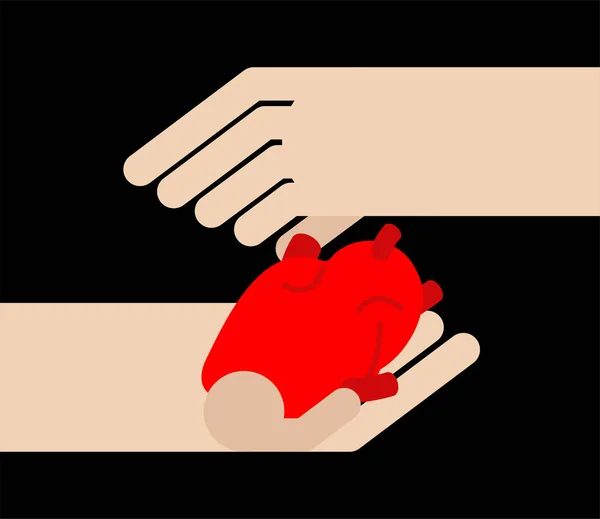 Mãos a segurar o coração da anatomia. Símbolo de amor. Ilustração vetorial —  Vetores de Stock