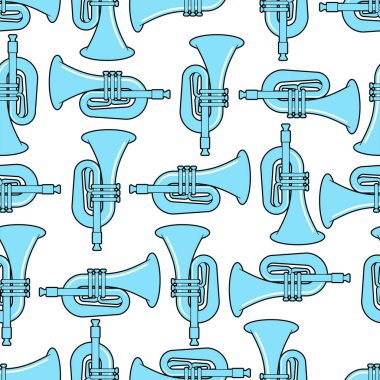 Trompet deseni sorunsuz. Müzik aleti arka plan . Boynuz v
