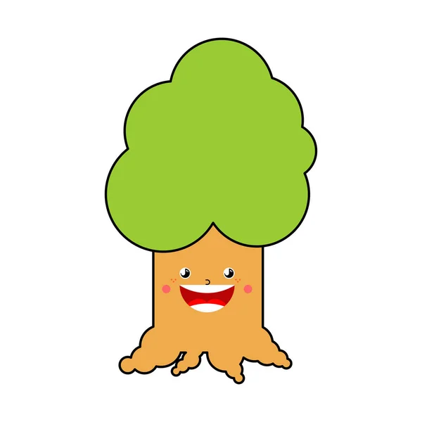 Lindo árbol kawaii aislado. divertido estilo de dibujos animados de madera. niños charac — Archivo Imágenes Vectoriales