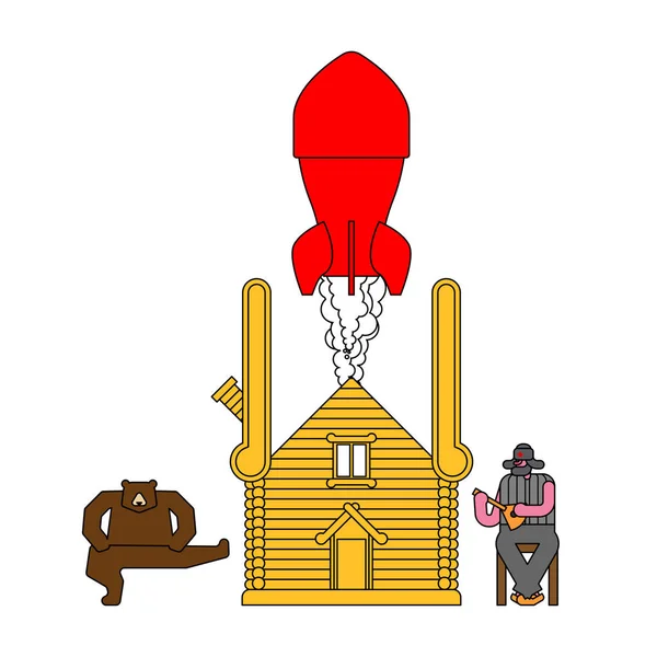俄国炸弹在小屋里木制住宅的秘密火箭发射器. — 图库矢量图片