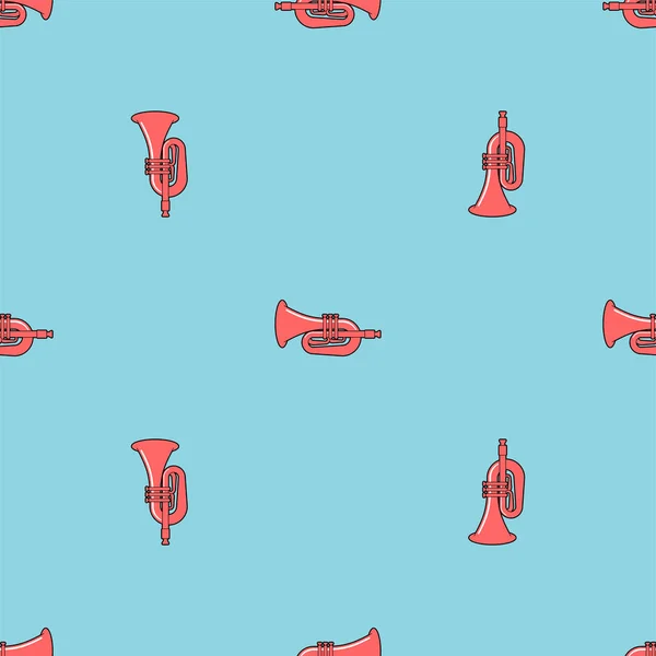 Patrón de trompeta sin costuras. Fondo del instrumento musical. Cuerno v — Archivo Imágenes Vectoriales