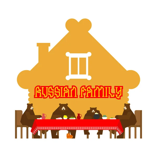 Russische beer familie in huis. Dragen van traditionele huisdier. Woode — Stockvector