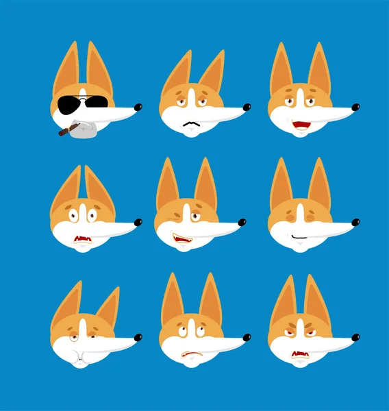 Corgi set emoji avatar. sad and angry face. guilty and sleeping. — Stock Vector