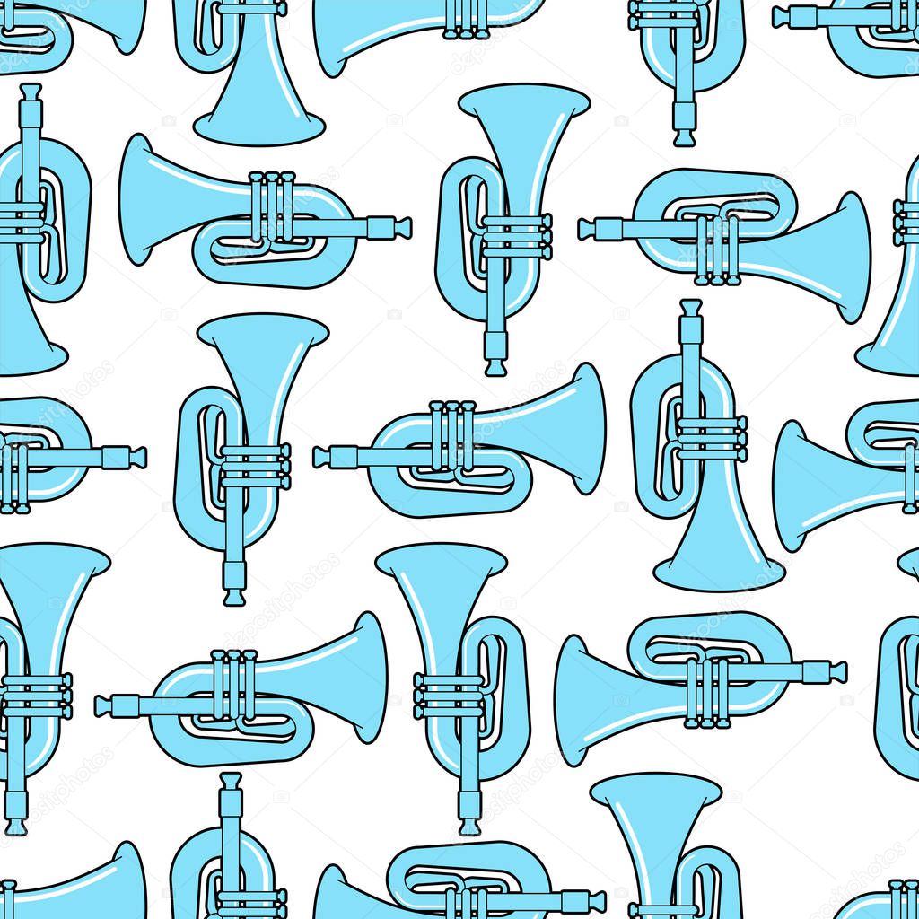 Trumpet pattern seamless. Musical instrument background . Horn v