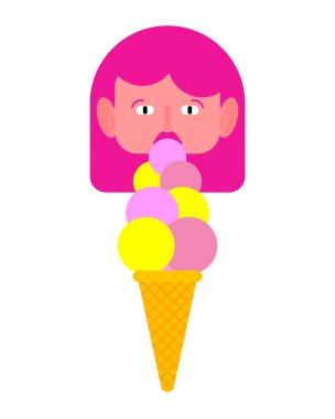 Kız dondurma yiyor. mutlu güzel kadın ve 