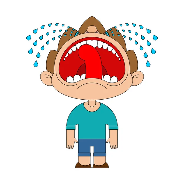 Boy crying open mouth. Child tantrum vector illustration — Stock Vector