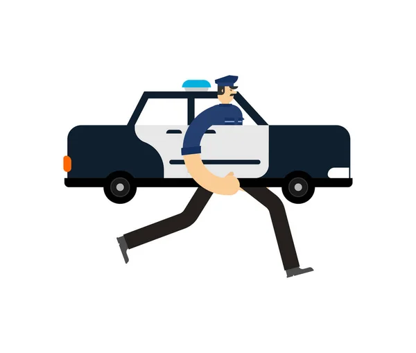 Rendőrségi autó járőr elszigetelt. Rendőrtiszt az autóban. Rendőr patrollin — Stock Vector