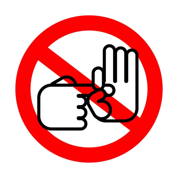 Deja de hacer el gesto sexual. Ban Slang dedo. Señal roja de prohibición — Vector de stock