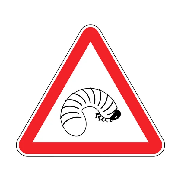 Atenção, larva do besouro. Cuidado, Maggot. Triângulo vermelho sinal de estrada —  Vetores de Stock