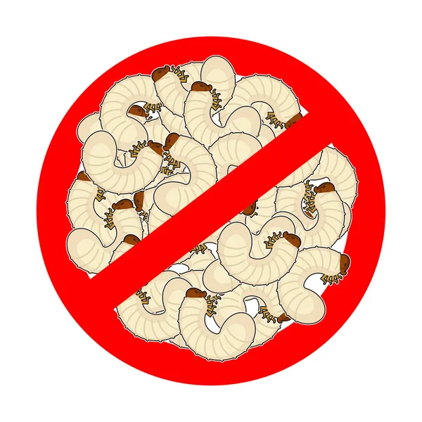 Arrêtez les larves de scarabée. Ban Maggot. Panneau rouge d'interdiction routière — Image vectorielle