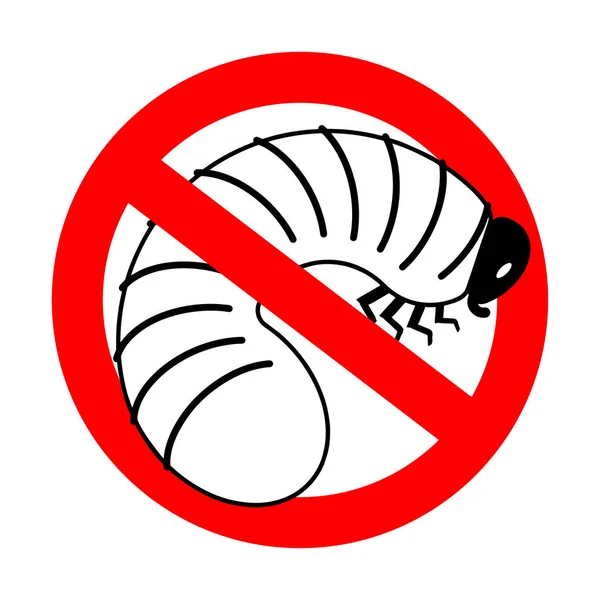 Stop bogár lárva. Ban Maggot. Piros tilalom úttábla — Stock Vector