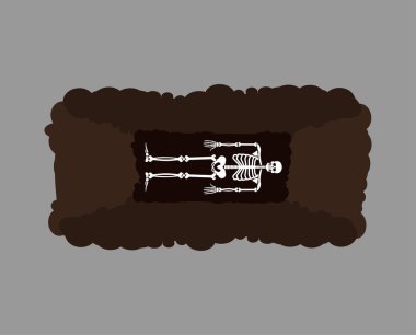 Skeleton lies in grave. Death vector illustration clipart