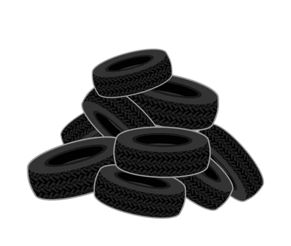 Um bando de pneus isolados. Um monte de pneus de carro. ilustração vetorial —  Vetores de Stock