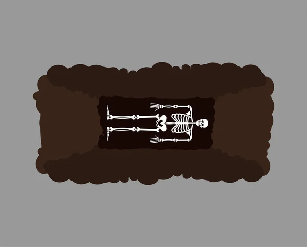 O esqueleto está na sepultura. Ilustração vetorial de morte — Vetor de Stock