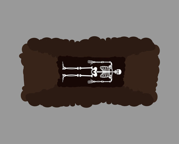 Skeleton lies in grave. Death vector illustration